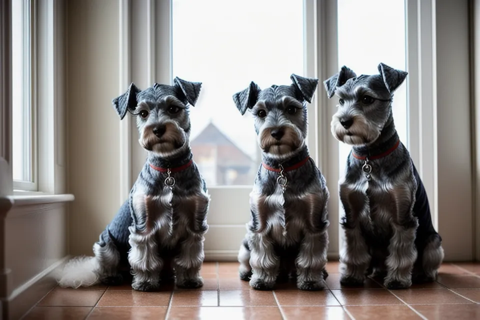 Dos schnauzers miniatura con bandanas modernas de lino hechas a mano