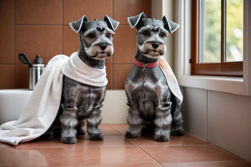Schnauzer miniatura después de un baño con acondicionador y peinado profundo
