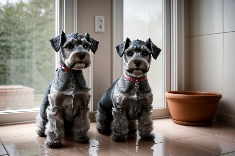 Schnauzer miniatura limpio y sin nudos recibiendo un premio tras el baño