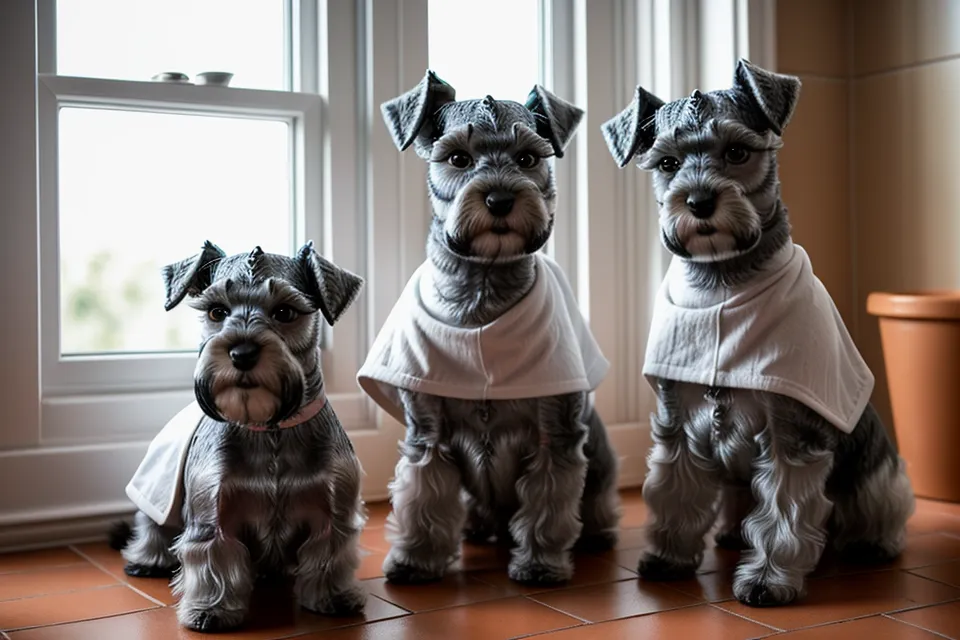 Schnauzer miniatura esperando junto a galletas de Navidad recién horneadas y seguras