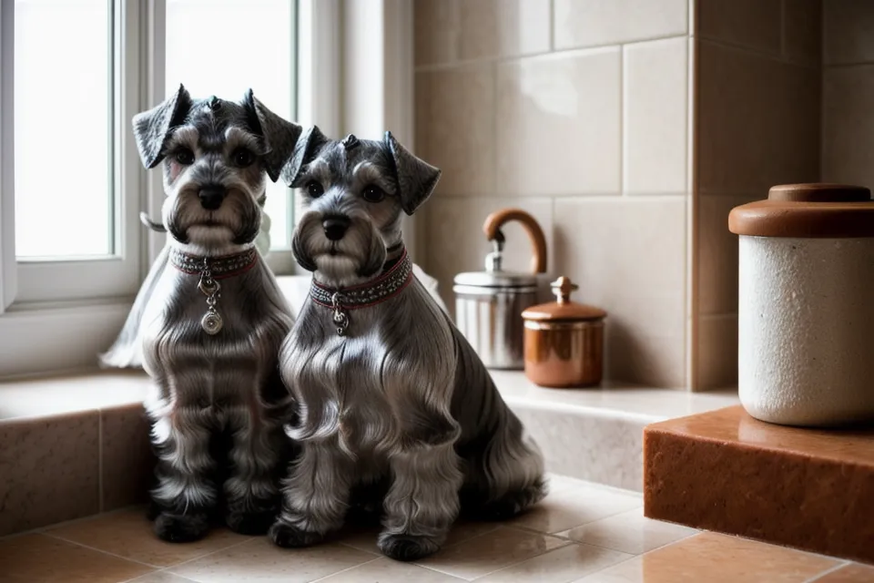 Schnauzer miniatura sal y pimienta luciendo una bandana artesanal en un parque