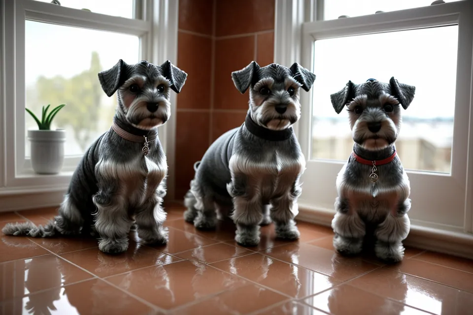 Cinta métrica en la base del cuello de un schnauzer miniatura para un jersey de costura casera