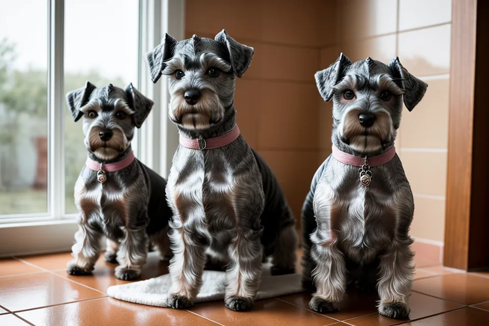 Dos schnauzers miniatura durmiendo tranquilos en el salón de casa