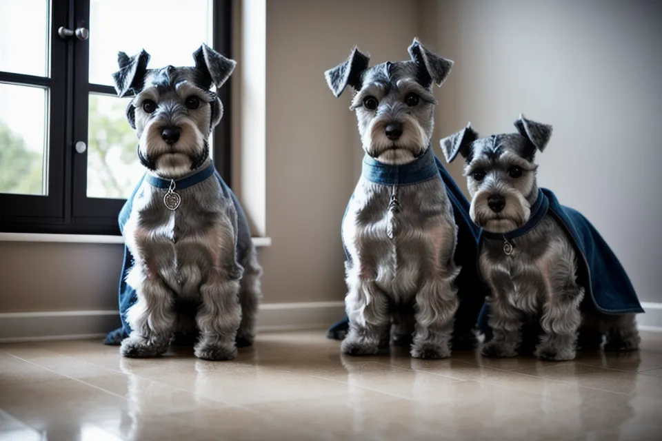 Schnauzer miniatura posando junto a un tarro de cristal lleno de galletas caseras.