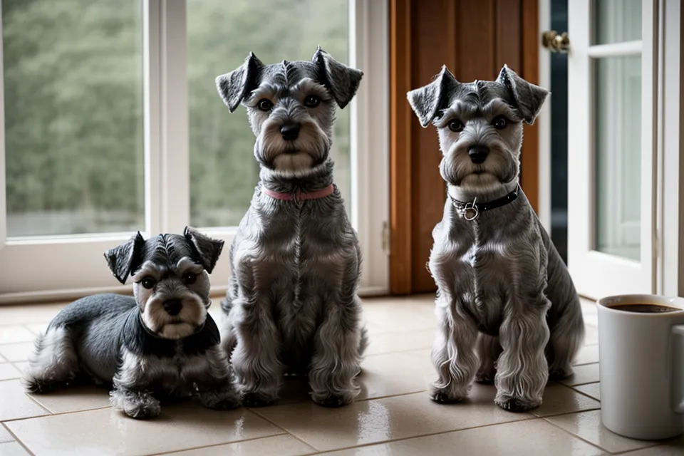 Schnauzer wearing a modern recycled patchwork vest with a shirt cuff collar
