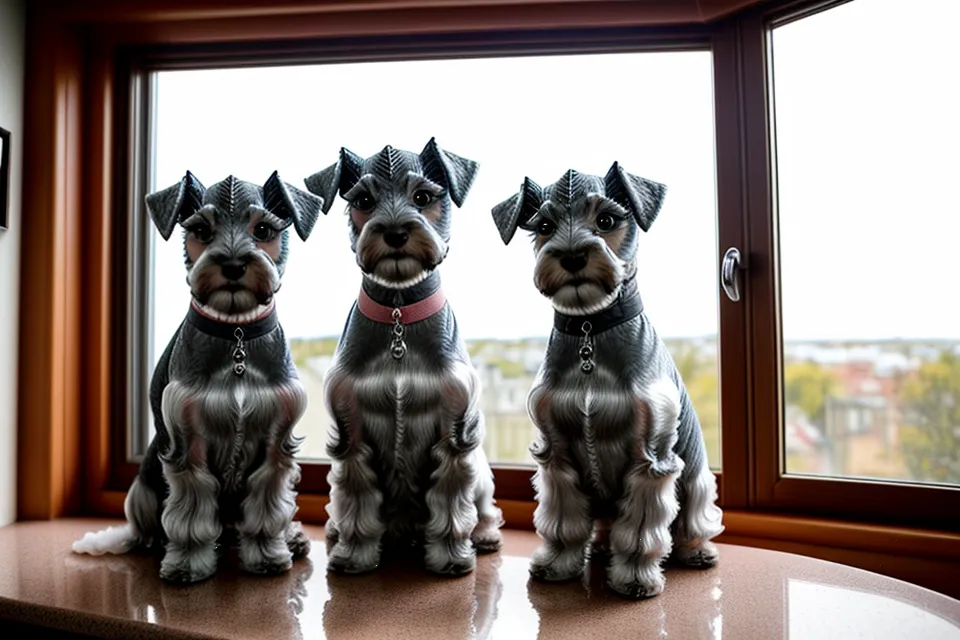 Cinta métrica amarilla midiendo el pecho de una schnauzer miniatura para coser ropa a medida