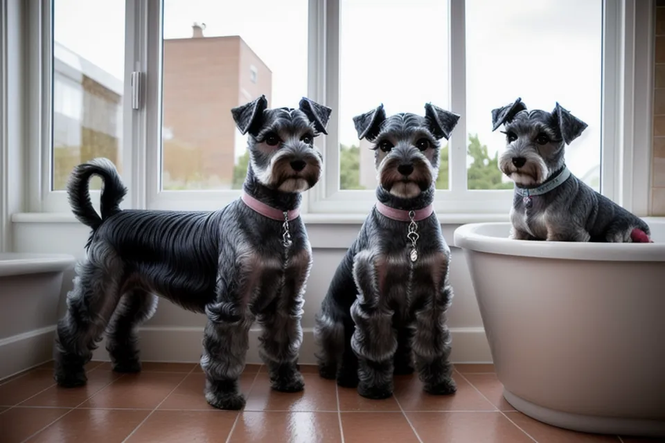 Medición del pecho de un Schnauzer Miniatura con cinta métrica