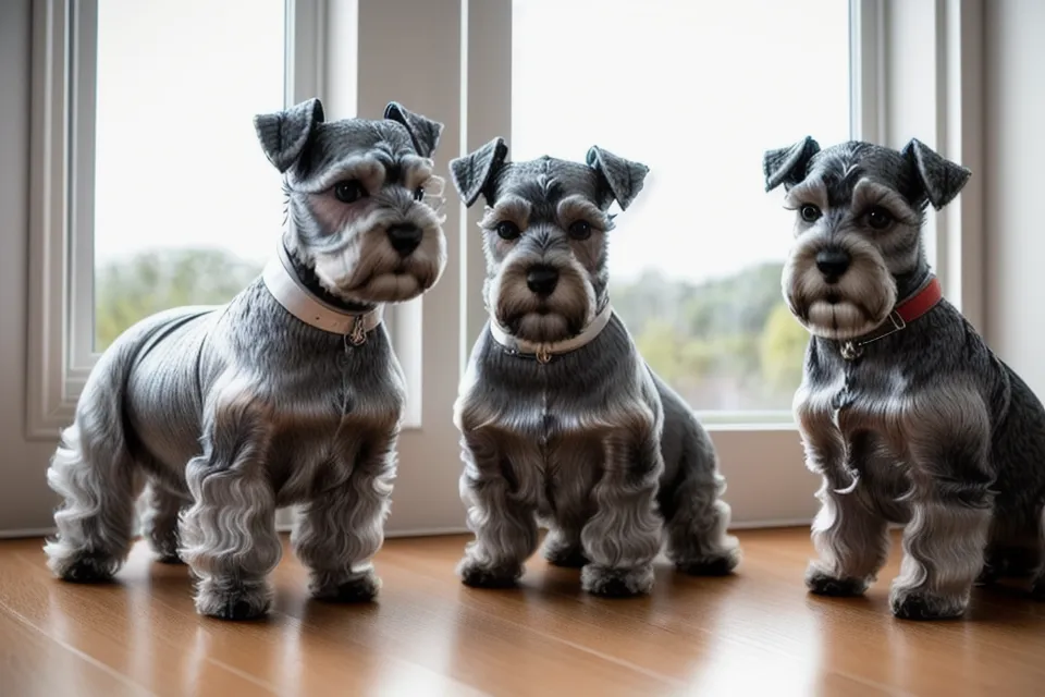Dos schnauzers durmiendo con pijamas de tela polar hechos a mano