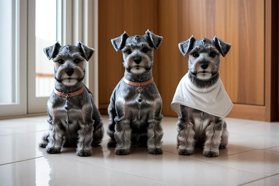 Higo, el schnauzer miniatura, con un trasquilón visible en el lomo tras el corte.