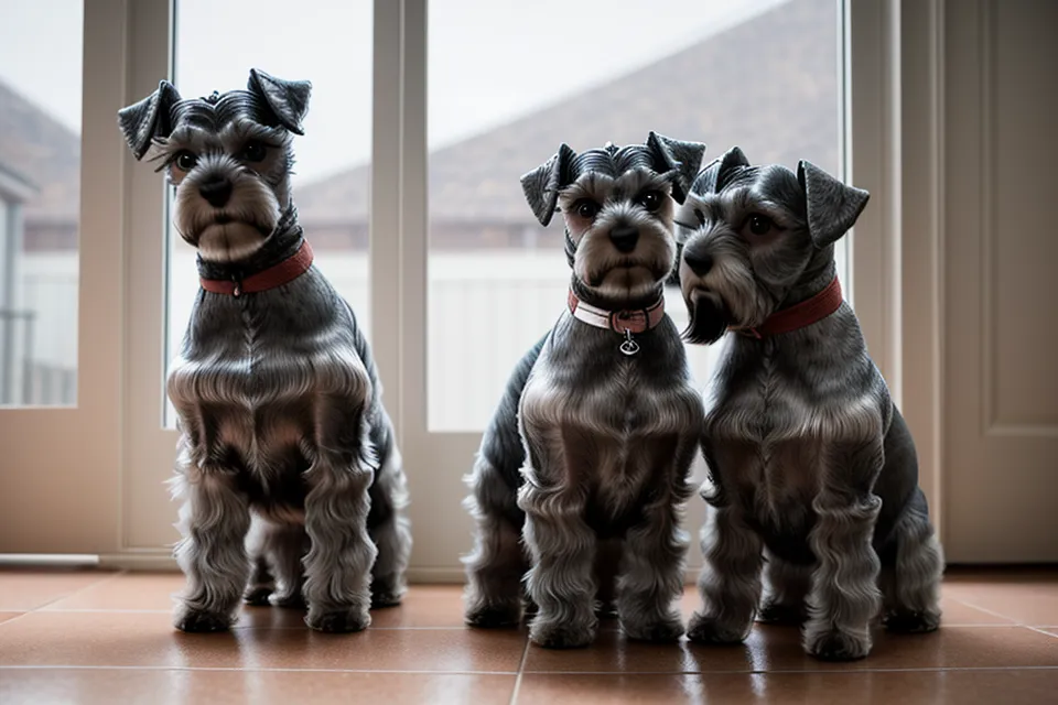Primer plano de una máquina de cortar pelo para perros rodeada de pelo de schnauzer.