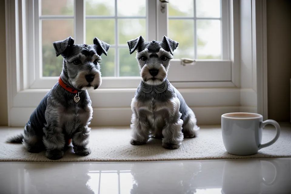 Higo, el schnauzer miniatura, esperando pacientemente su corte de barba y cejas.