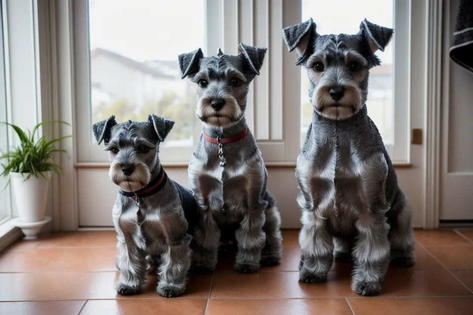 Dos schnauzer miniatura arreglados junto a un tarro de galletas navideñas caseras tras una tarde de peluquería canina de aficionada