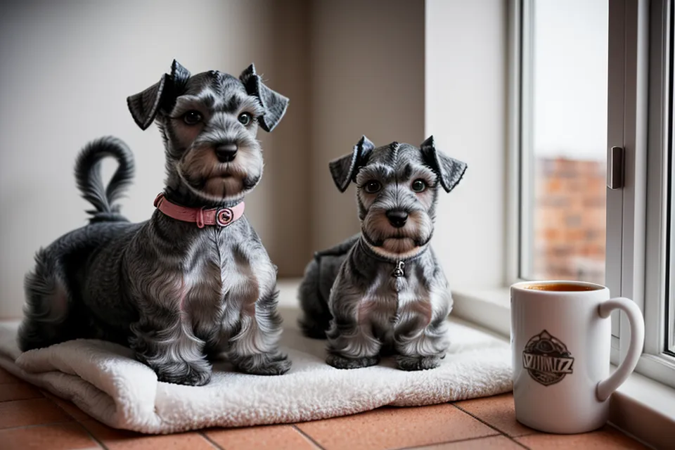 Almidón de maíz aplicado en la barba de un schnauzer miniatura para absorber manchas de comida